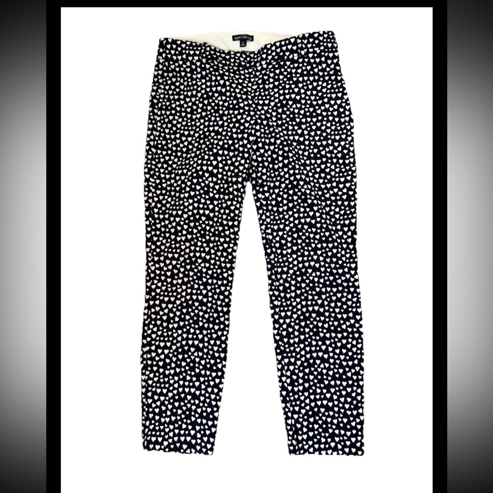 J.CREW MERCANTILE Black White Hearts Ankle Length Pants Sz 8